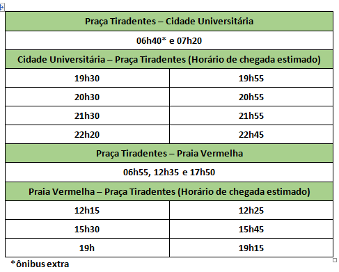 horarios praca tiradentes